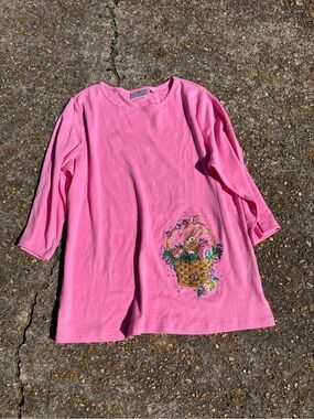 Quacker Factory Pink Long-Sleeve with Bunny embroidered and bling detail